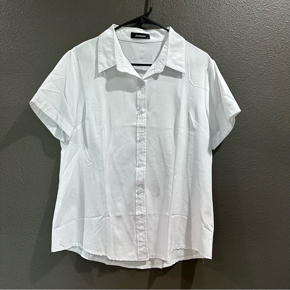 Amazon white blouse collared button up short sleeve